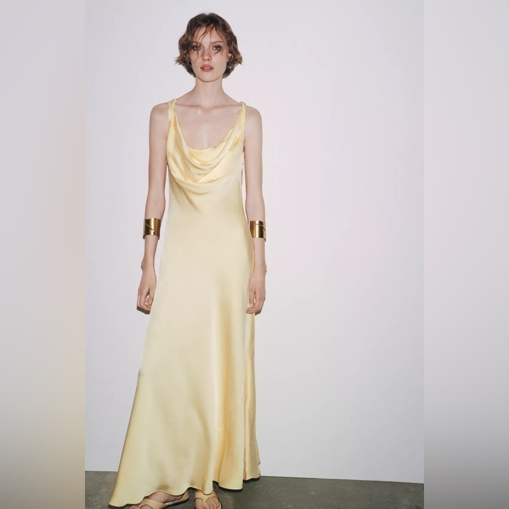 Zara zw collection Elegant butter Yellow Satin Gown maxi dress evening wedding